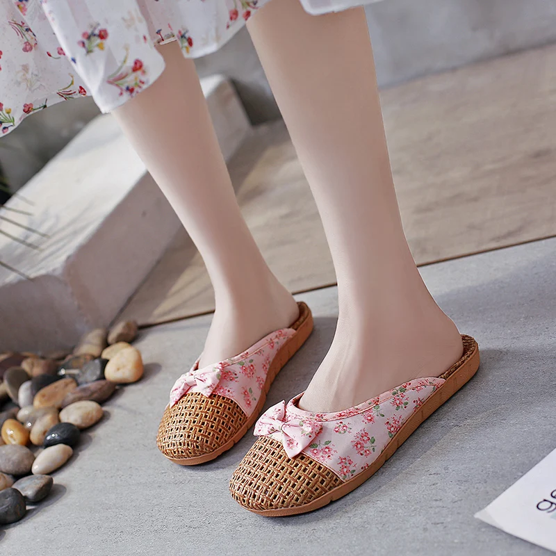 2023 New Minimalist Home Women's Sandals Couple Beach Hemp Rope Sandals Straw Slippers Two Straw Strap Shoes