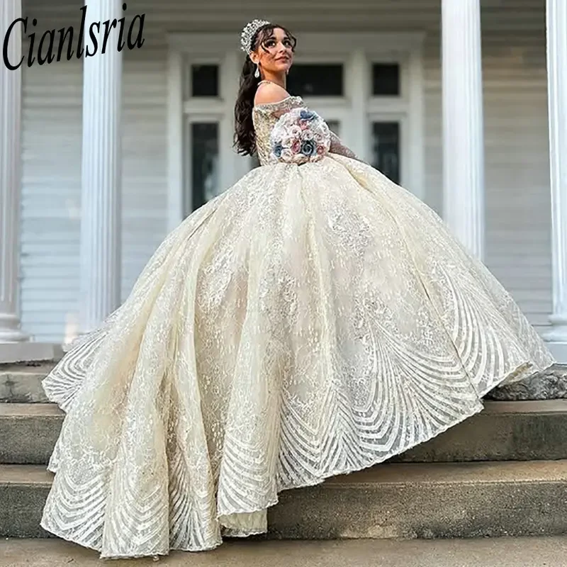 الأميرة الديكور شرابة فساتين Quinceanera الكرة ثوب قبالة الكتف يزين الدانتيل الحلو 15 Años المكسيكي مخصص