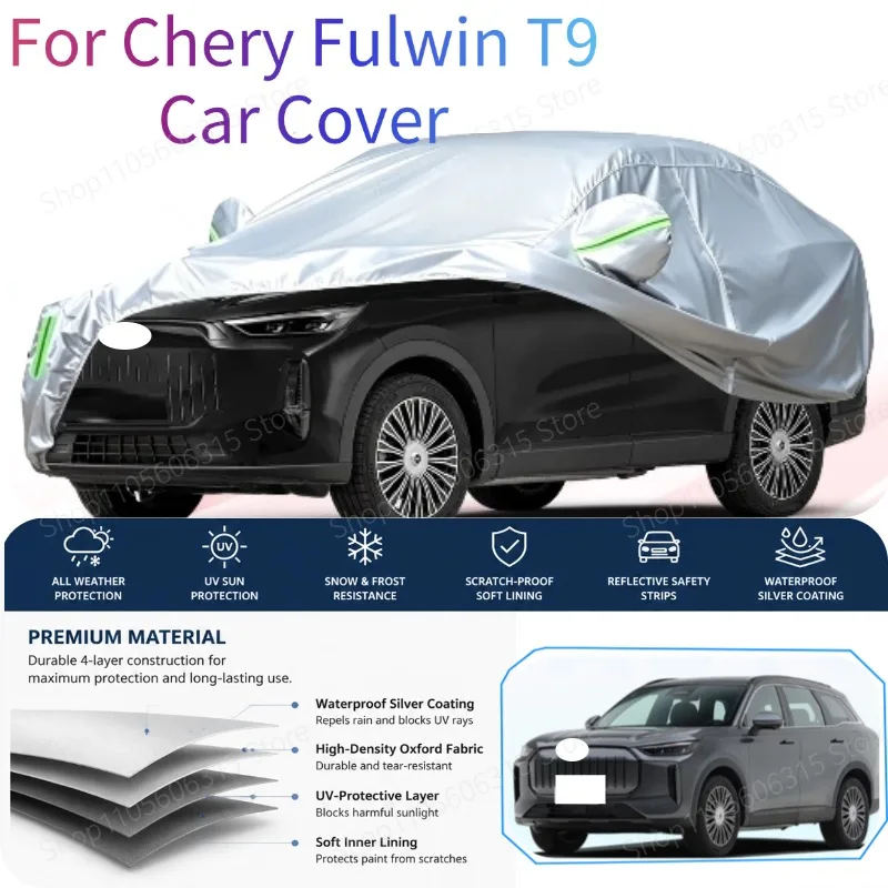 For Chery Fulwin T9 2018-Present Custom Fit Full Car Cover Silver Coated Fabric Side Zipper Access UV Sun Dust Protection