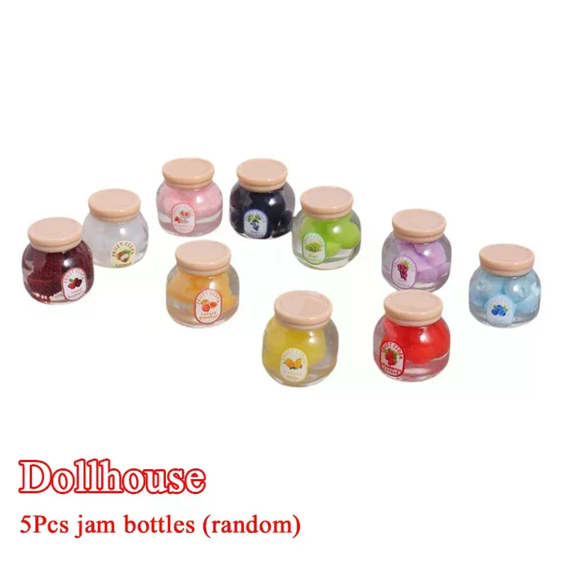 5Pcs Miniature Kitchen Decoration Dollhouse Simulation Fruit Candy Canned Jam Model Dolls House Accessories Toy