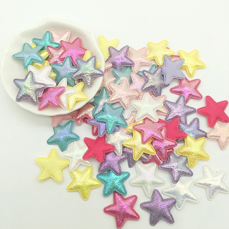 100Pcs 25mm Laser Padded Glitter Cloth Stars Appliques for DIY Clothes Sewing Patches Handmade Headwear Hair Clips Accessories