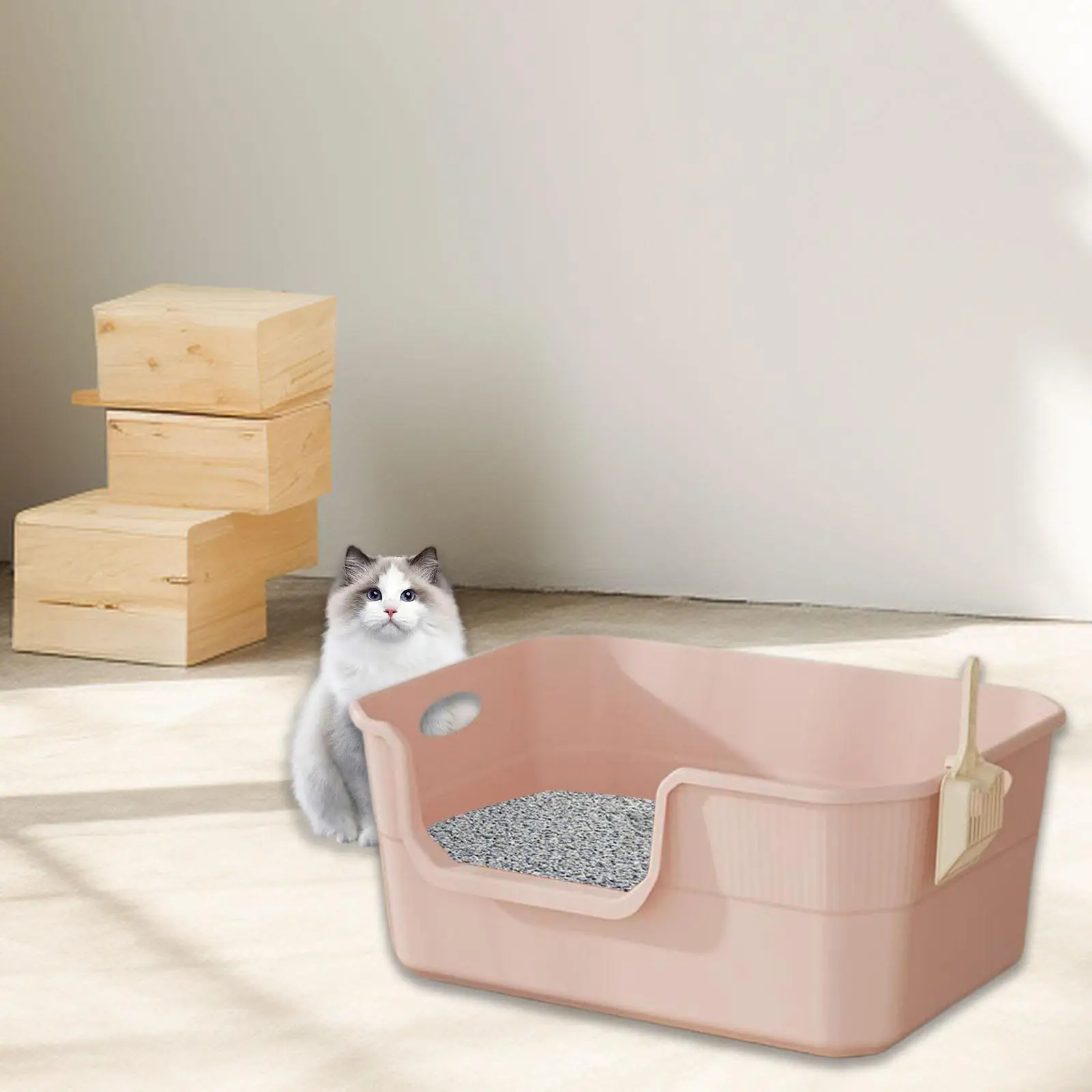 Open Top Pet Litter Box Sifting Litter Basin Anti Splashing Pet Supplies Portable for Small and Large Cats Cat Toilet Sandbox