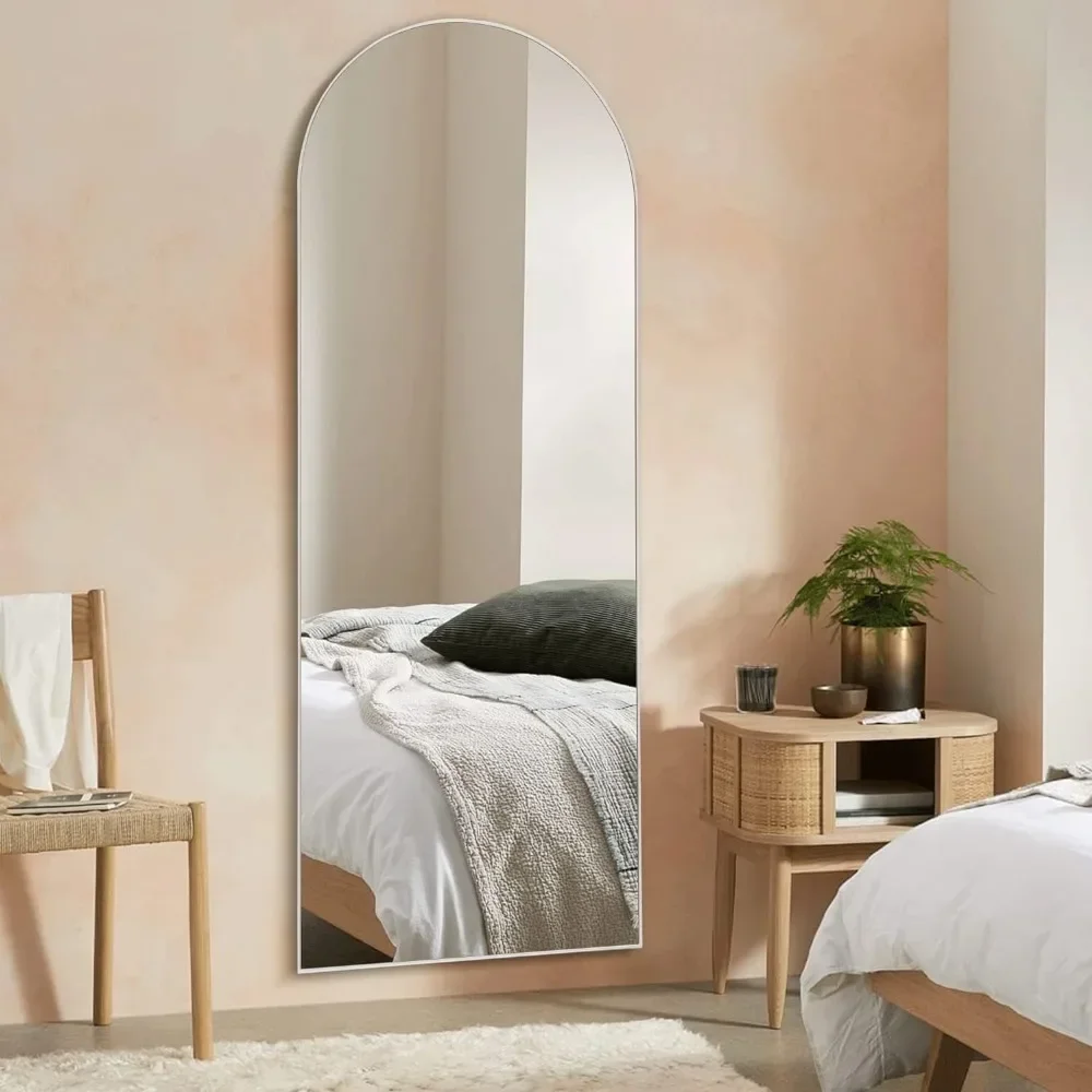 Grande Arched Floor Mirror com suporte, espelho de corpo inteiro, luzes em pé, mobília da sala, 64 em x 21 em