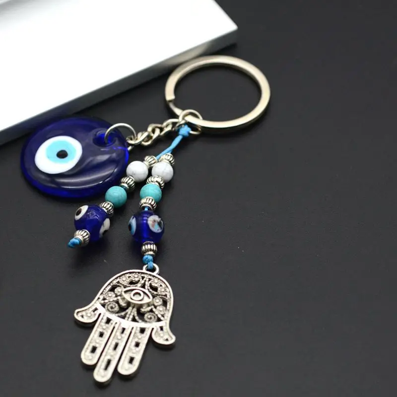 Anti-lost Car Keychain Keyring Palm Evil Eye Tassel Key Chain Holder Accessories Gift for Husband Wife Couple Women Men Jewelry