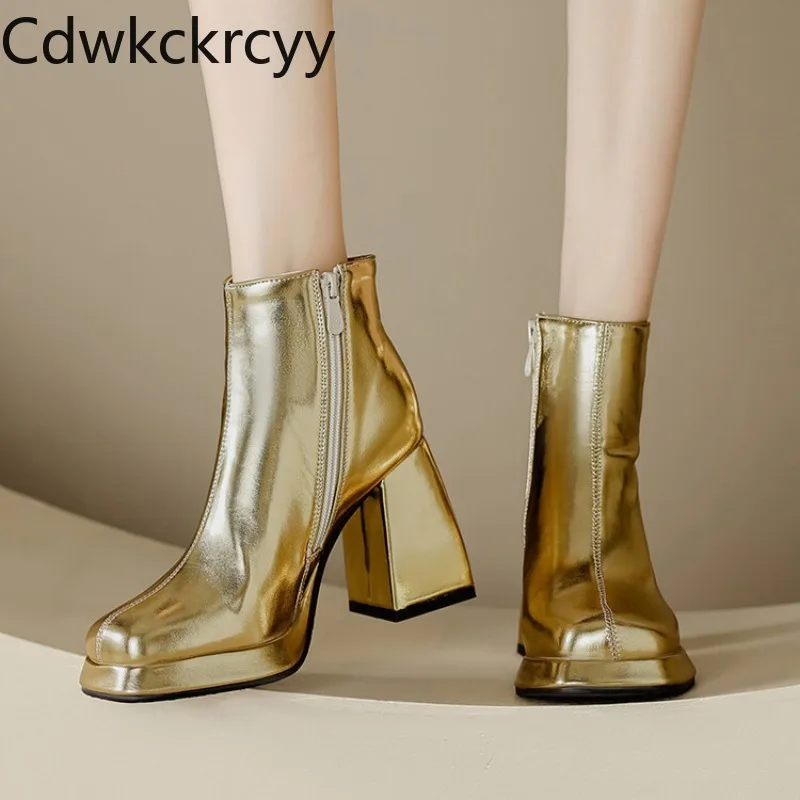 Autumn and Winter New styles fashion High heels Women's boots golden silvery sexy party Square head Square heel Women boots