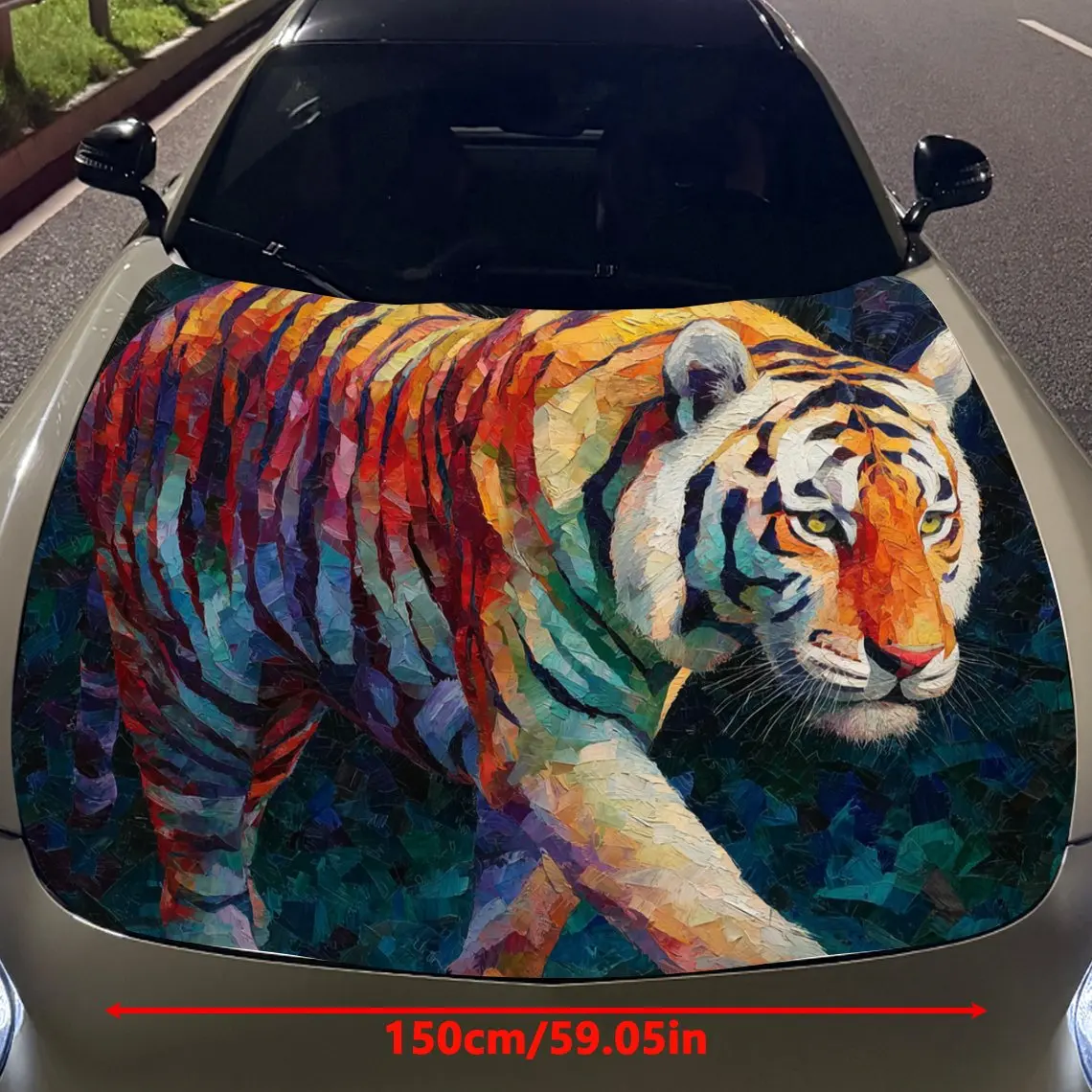 Car Decals A Tiger Blending Artistic Vibrancy And Wild Spirit In A Multicolored, Expressive Design Car Hood Sticker, Waterproof