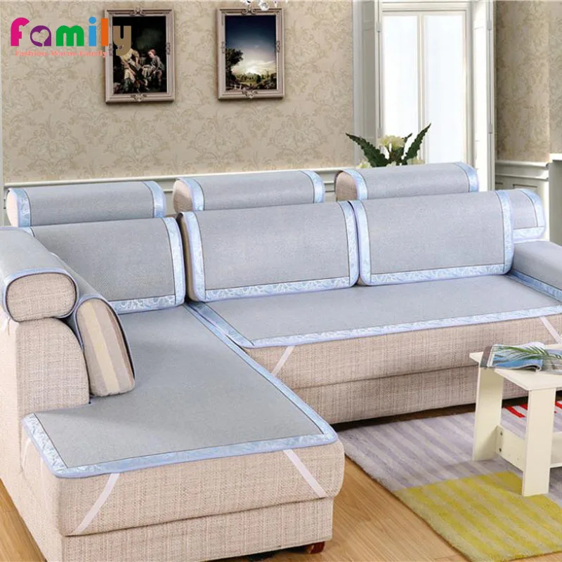 

Quality Summer Sofa Cover Non-slip Rattan Couch Cushion Mat Bamboo Ice Silk Sofá Cubre 4 3 2 1 Seaters Sizes Blue Beige