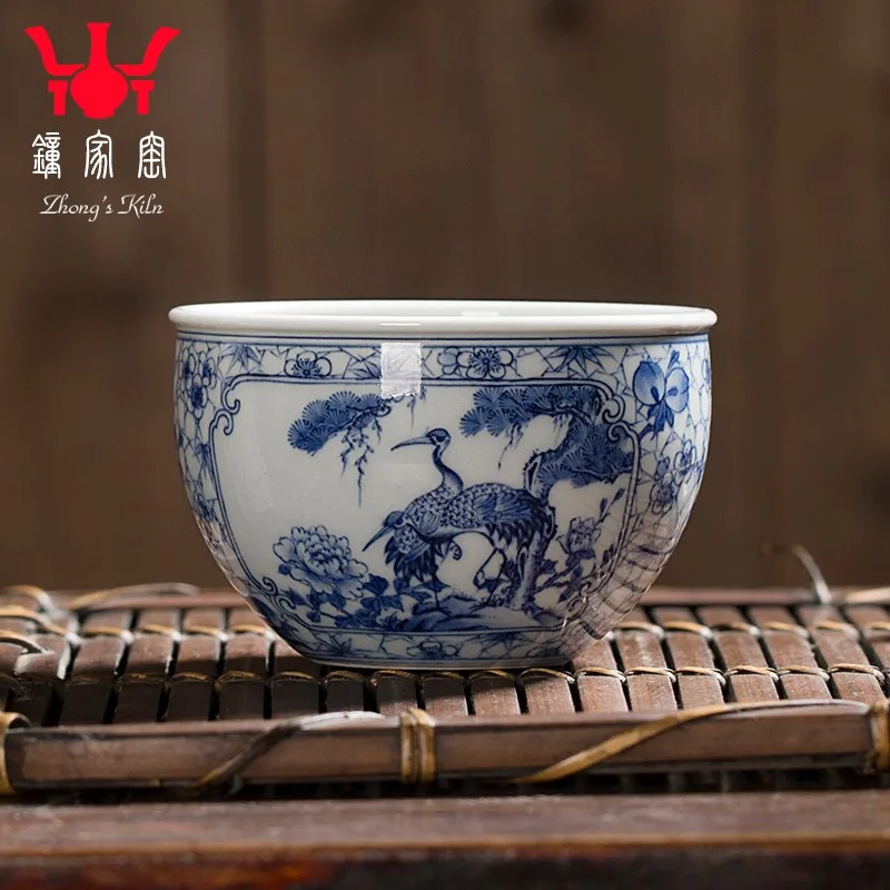 Zhongjia Kiln Tea Cup Ceramic Jingdezhen Firewood Kiln Mangong Prunus Mume Window Crane Peony Cylinder Cup Master Cup Single Cup