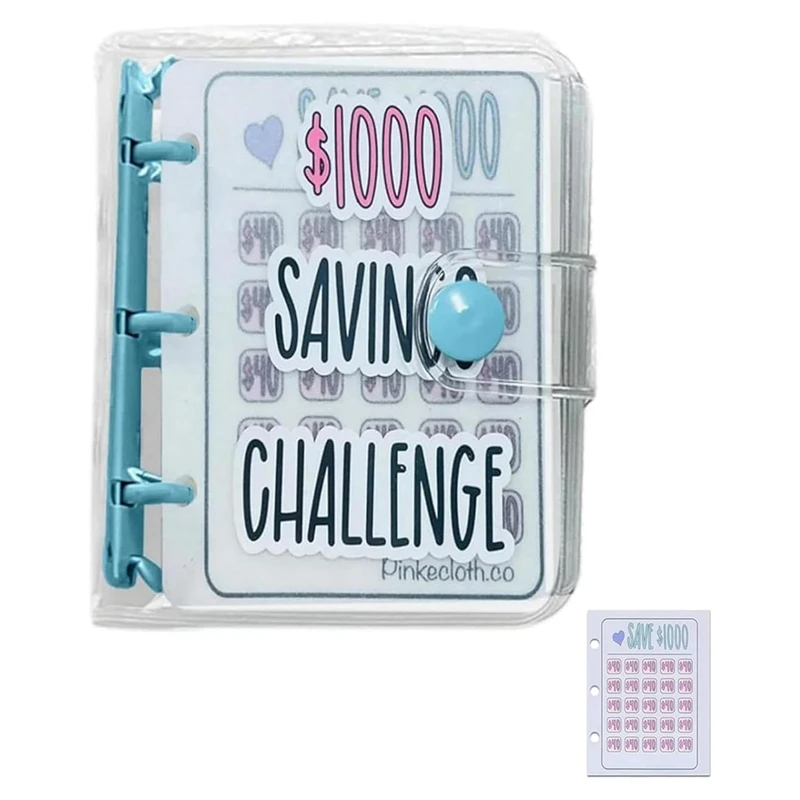 1000 Savings Challenge Binder, Monthly Money Savings Challenges Book With Envelopes, Mini Budget Binder (Blue)