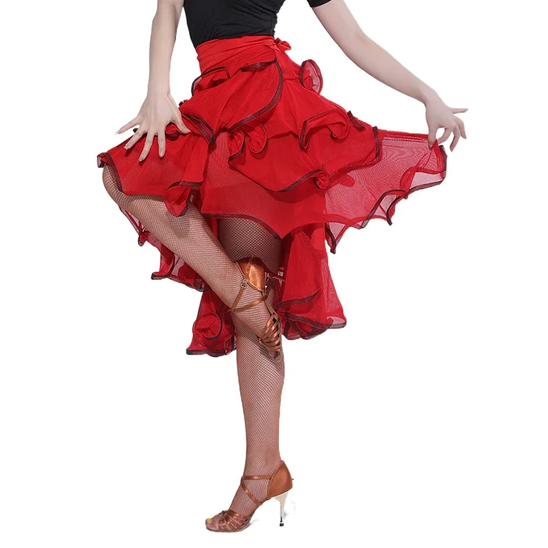 

1741Q Lotus Layer Latin Dance Dress Women Tassel Latin Dance Skirt for Ballroom Samba Tango Chacha Belly Dancing Performamnce