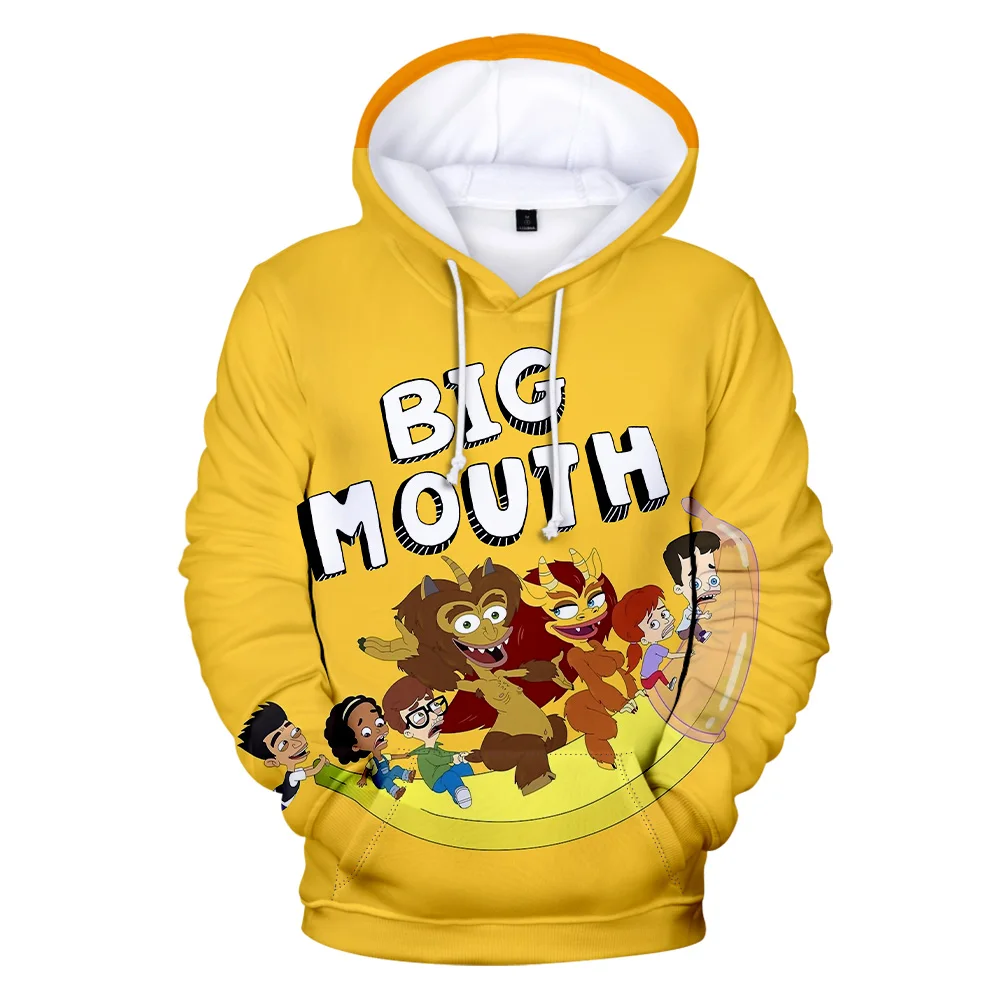 Sweat à capuche Big Mouth pour hommes et femmes, survêtement 3D, sweat-shirt à manches longues, streetwear Harajuku, vêtements de dessin animé pour adultes jeunesse, grande taille