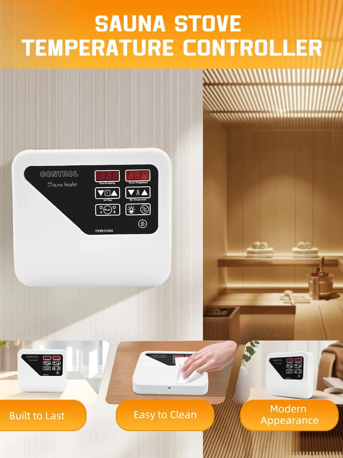 Contrôleur de température ambiante de Sauna à commande numérique externe LCD, minuterie de Thermostat de four de Sauna murale 3-9KW 40-105 ℃ 2 modes