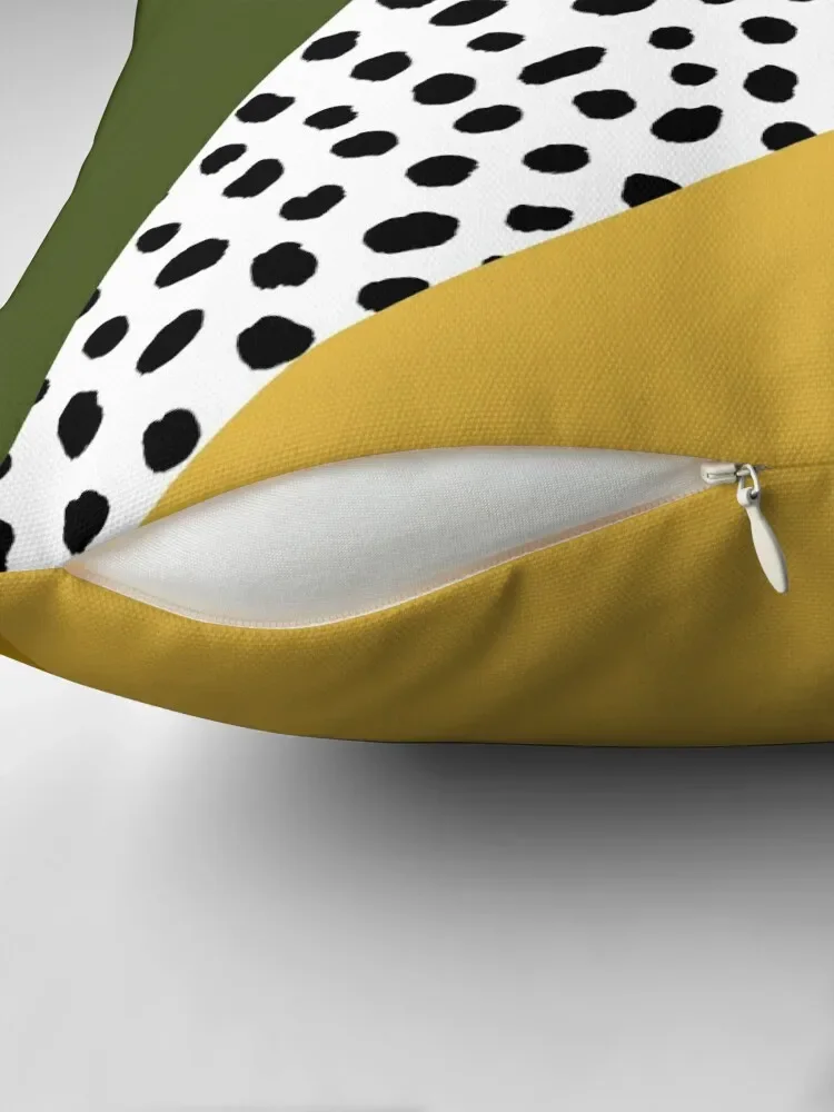 Geometric Polka Dot, Black, Olive Green and Yellow Ochre Throw Pillow Cushions For Decorative Sofa Anime pillow