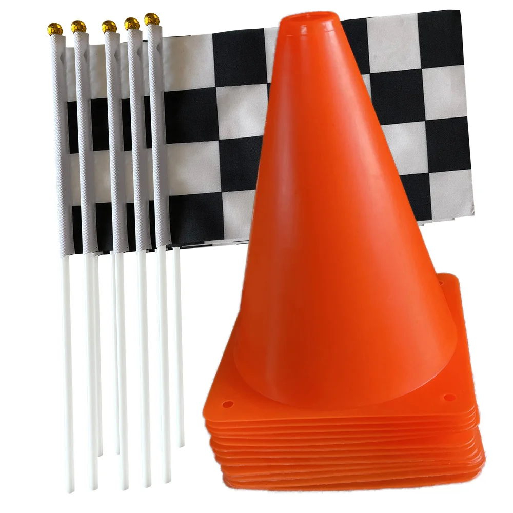 36Pcs Traffic Cones And Racing Checkered Flags Orange Or Red Sports Safety Cones Race Car Theme Birthday Party Props Decorations