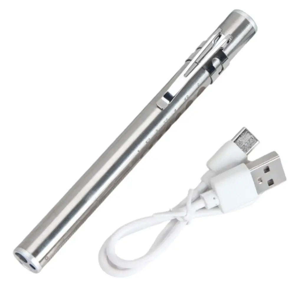 Pocket Clip Mini Handy Pen Light Stainless Steel Multi Function Dentist LED Flashlight USB Rechargeable with Dual Lamp
