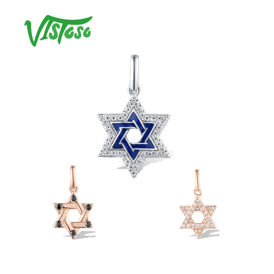 

VISTOSO Authentic 14K 585 Rose White Gold Pendant For Women Sparkling Diamonds Five-Pointed Star Cute Charms Trendy Fine Jewelry