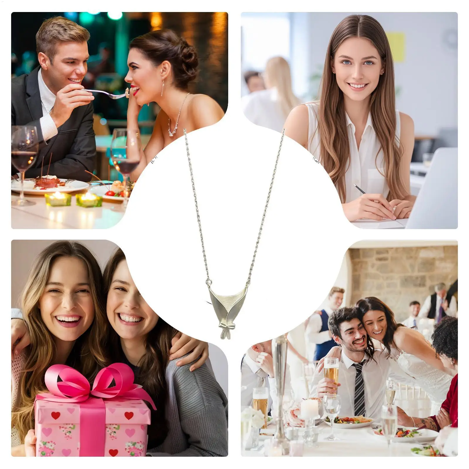 Elegant Wearable Flower Bouquet Clip Pendant Necklace Metal Vase Necklace for Girls Ladies Mothers Girlfriends Wives Holiday
