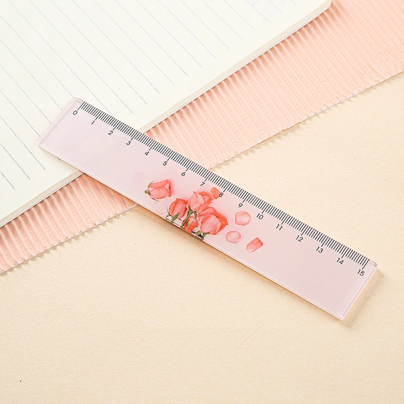 Flowers Ruler School Supplies Kawaii Stationery Papeleria Transparent Cute Stationery Regla School Rules 15cm Drawing Tool