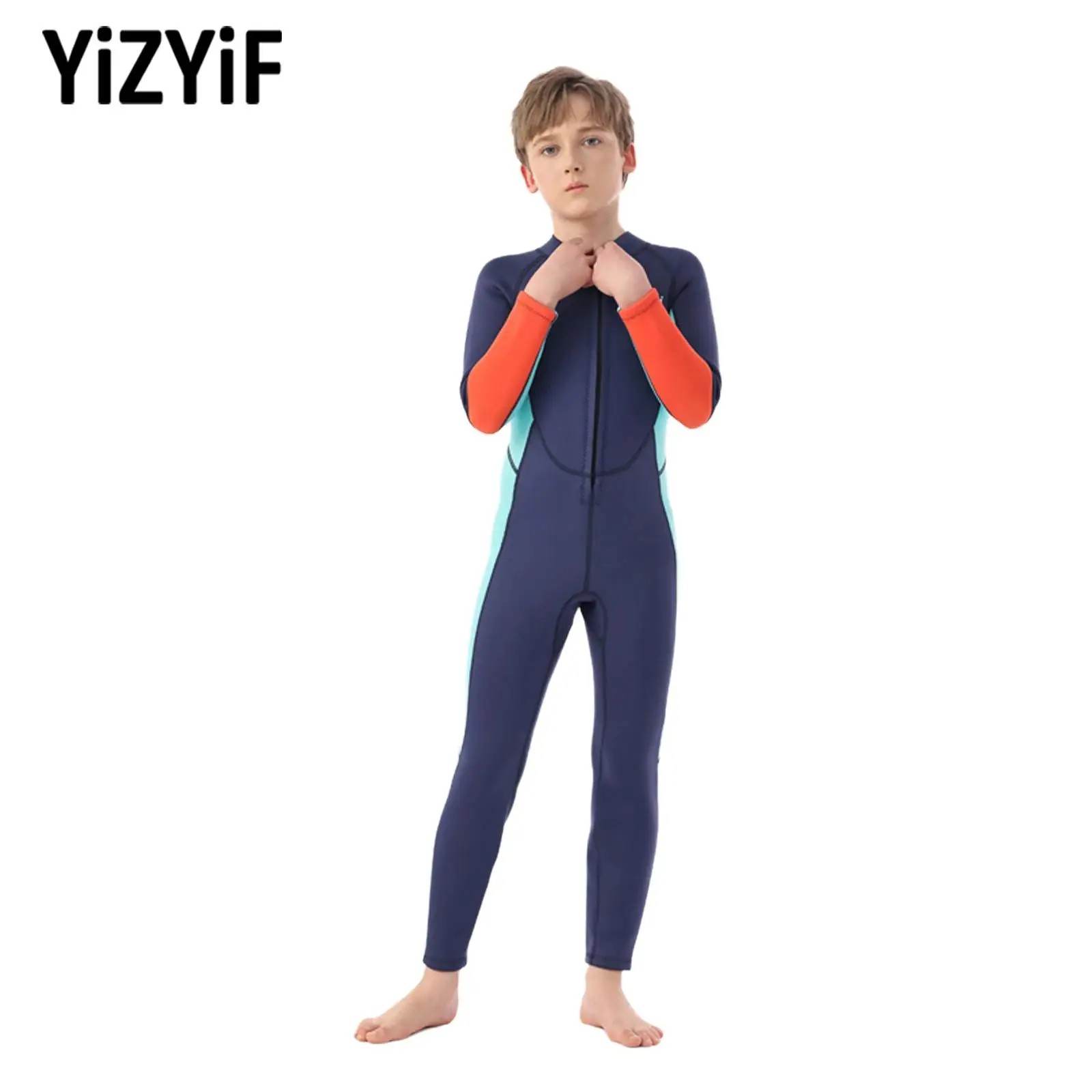 

Kids Boys Girls Swimming Outfit Long Sleeves Color Block Full Body Swimsuit Thermal Wet Suit for Swimming Surfing Diving Bathing