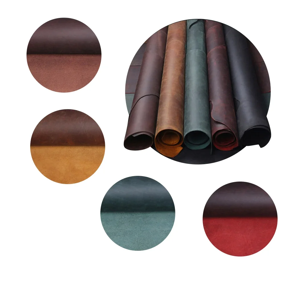 Full grain Oil tanned Crazy horse Cowhide 1.2mm/1.6mm/2.0mm Genuine Leather Craft Diy Material retro Pull Up Style Handmade Art