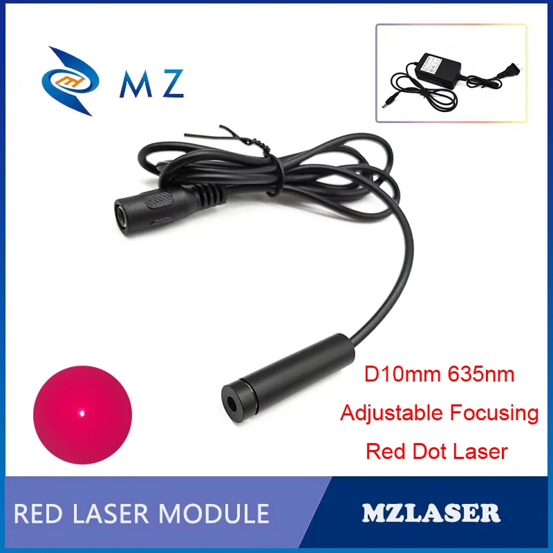 

Red Dot Laser Diode Module Adjustable Focusing D10mm 635nm 1mw 5mw 10mw Red Spot Laser With DC Cord + Power Supply