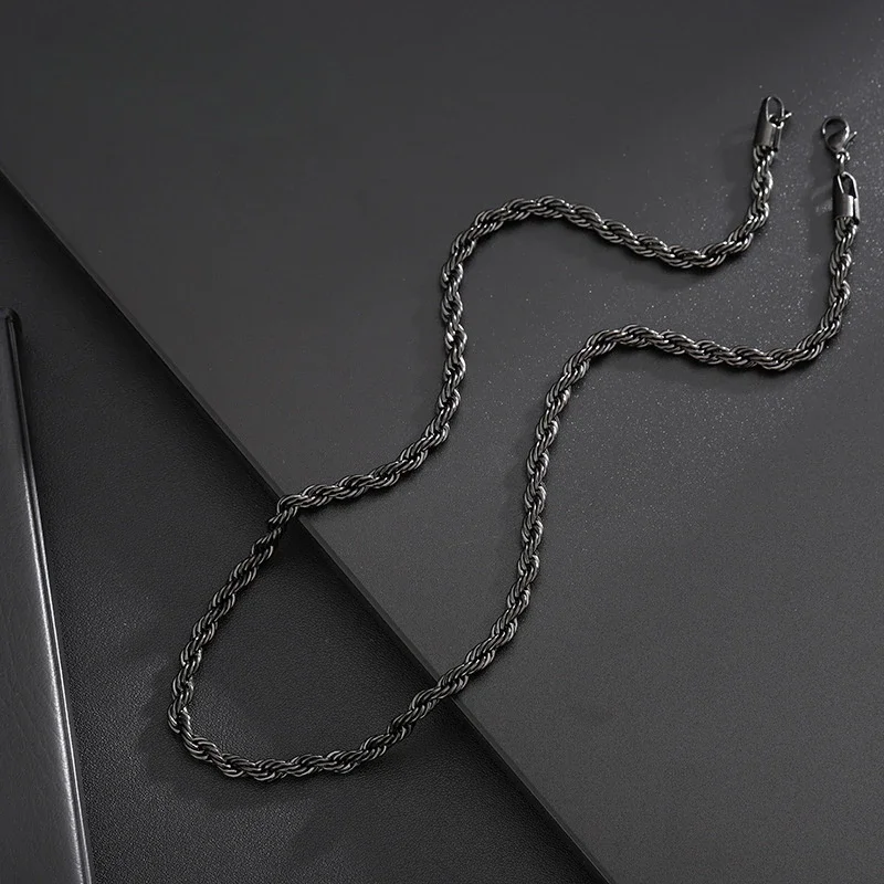 

5mm Twisted Rope Chain Necklace Stainless Steel Choker Men Women Jewelry Black Color Chains Gift 22inch C001US