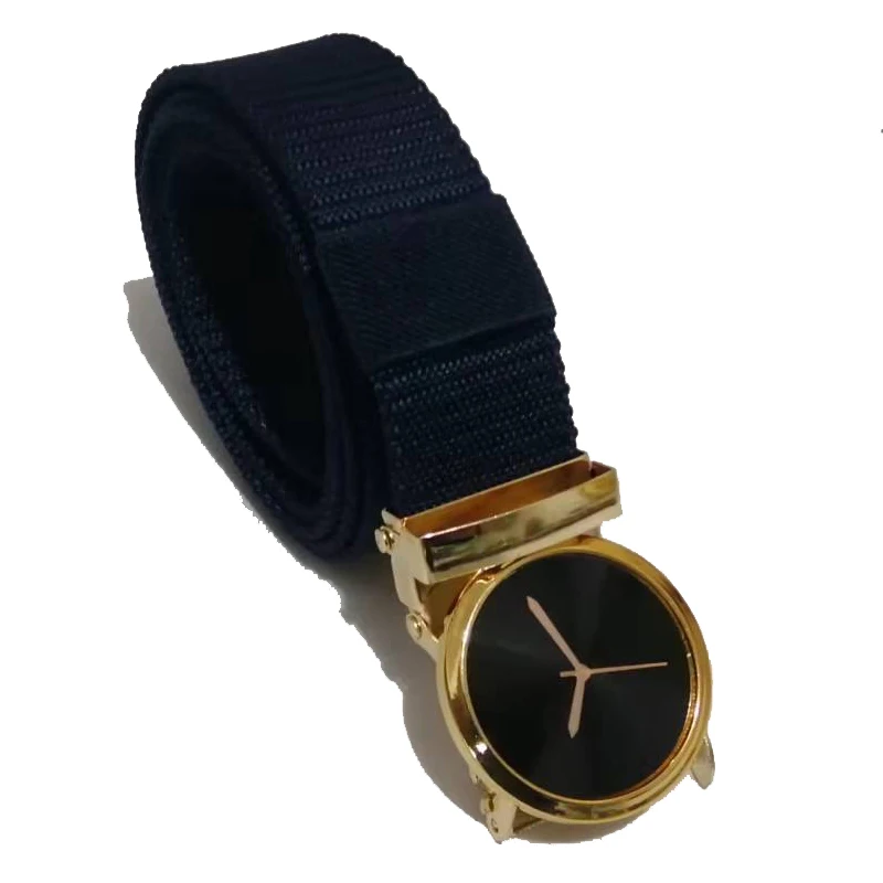 Gold Texture Time Pointer Button Fashion Personality Belt High Grade Solid Color Simple Men And Women's Universal Belt