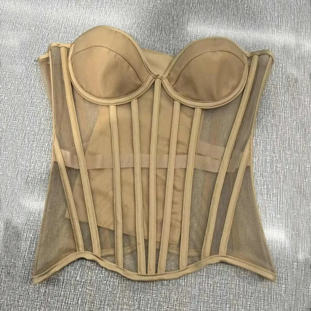 

Женский сетчатый корсет-бюстье с большими чашками, прозрачные топы с эффектом пуш-ап, на шнуровке, на костях, лиф для похудения, свадьба, без бретелек