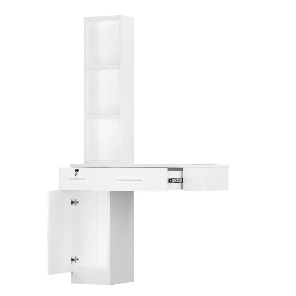 خزانة قفل الحلاق، محطة صالون تصفيف الشعر على الحائط، باللون الأبيض