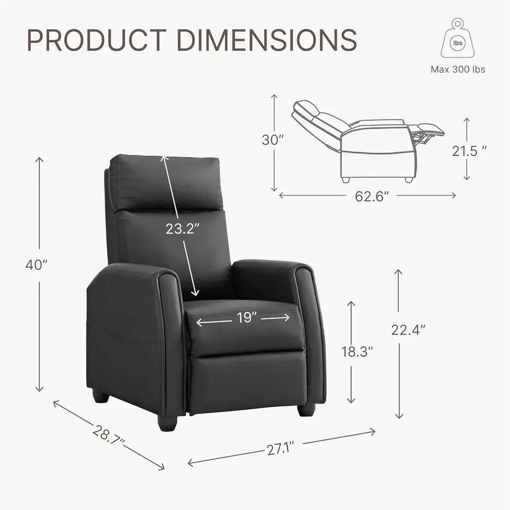 Black PU Leather Home Theater Recliner with Lumbar Support, Massage, Heat, and Vibration image 3