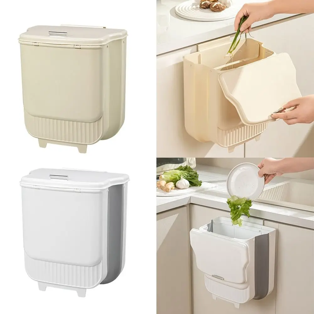 Gifts Wall-mounted Trash Can Folding with Lid Kitchen Recycling Garbage Basket Large Capacity Garbage Storage Box