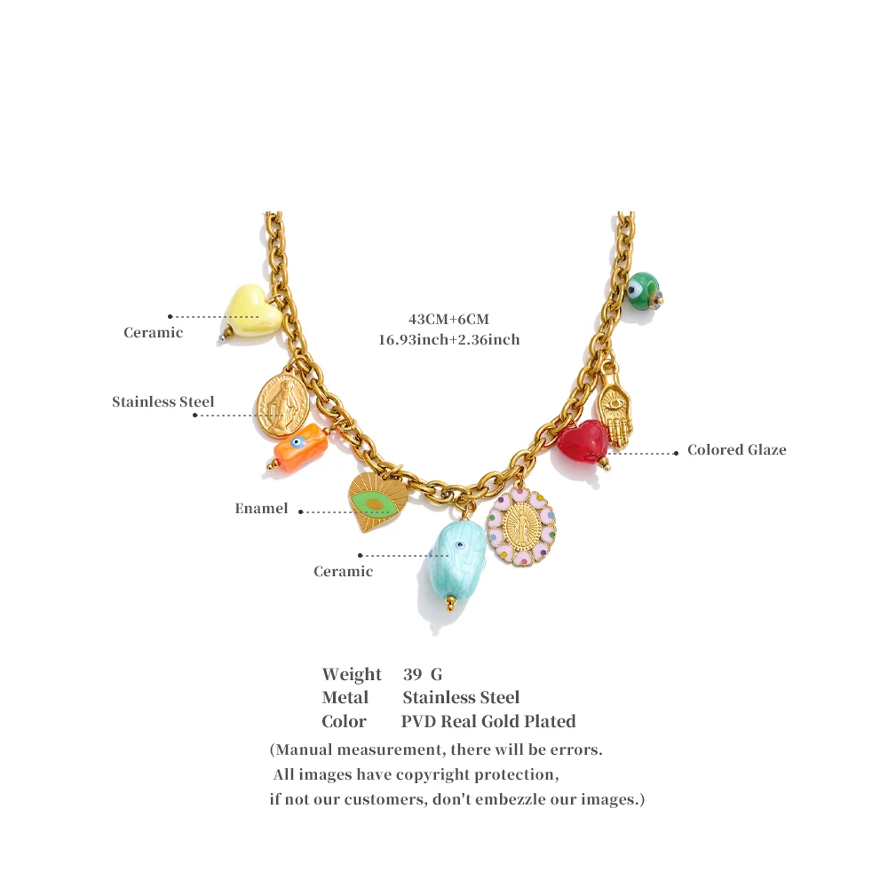 Yhpup Trendy Edelstahl Keramik Auge Herz Charms Anhänger Tropfen Halskette Goldene PVD Überzogene Mode Kragen Charme Schmuck Geschenk – Detail 3