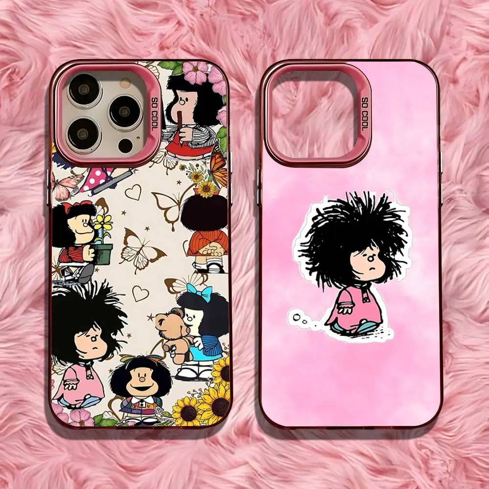 

Cute M-Mafaldas Phone Case For iPhone 16,15,14,13,12,11,Pro,Max,Plus,Mini,SE Anti Fall Pink Matte Hard Bumper