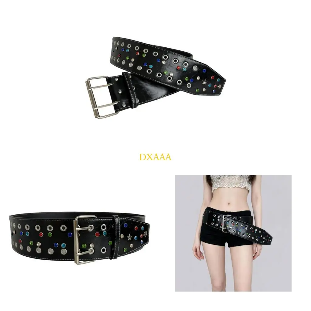 

DXAA Punk Star Studded Belt With Rhinestones For Men And Women 120cm Length