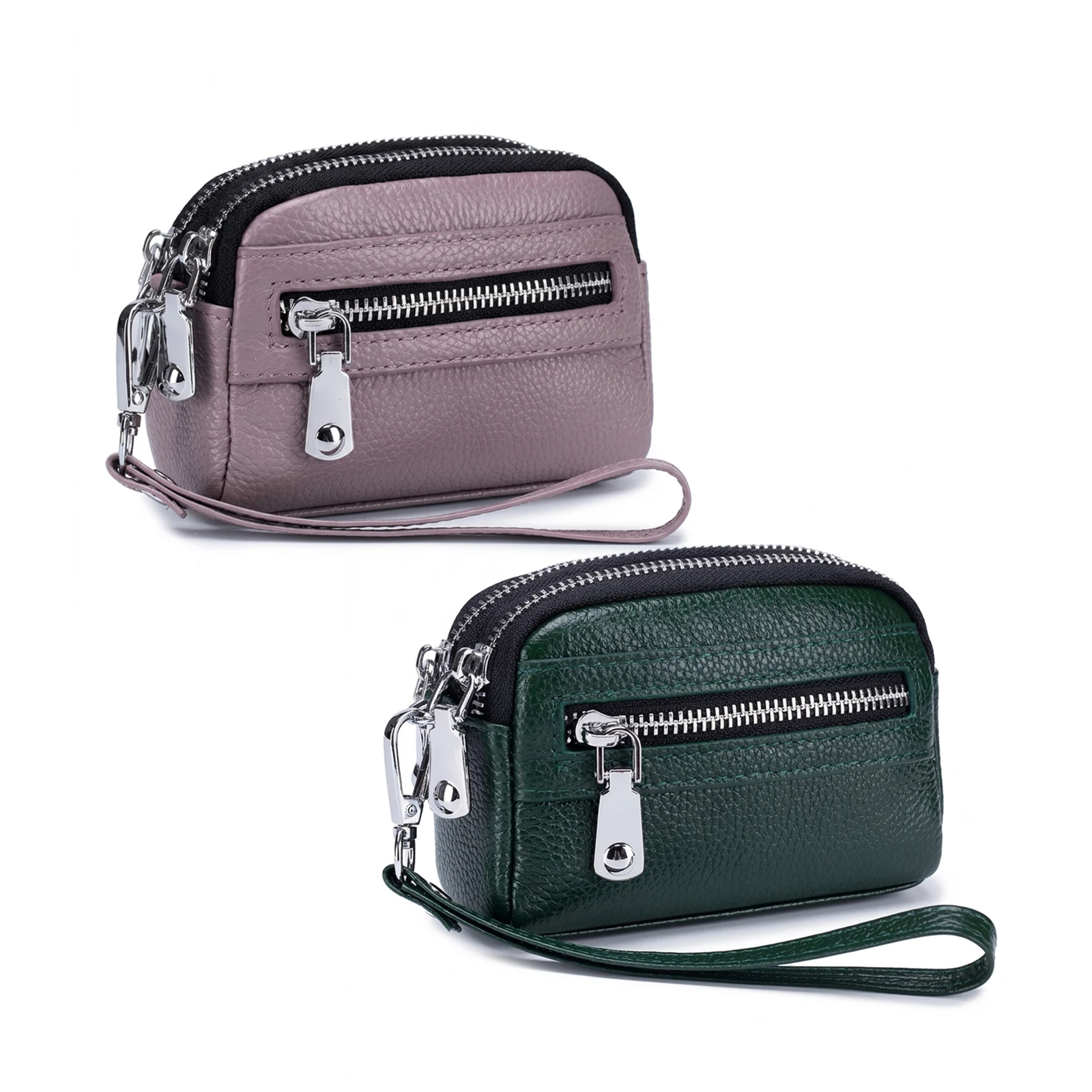 Elegant Coin Purse Large Capacity for Daily Use Women's Leather Wallet Double Zipper Pouch Small Change Bag Chic