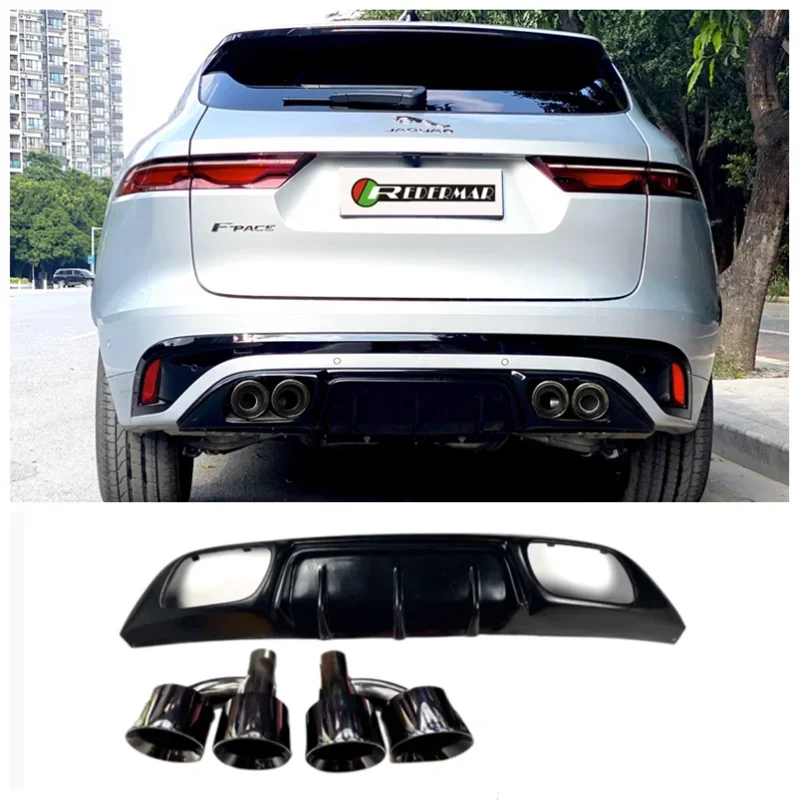 For Jaguar F-PACE 2021 2022 2023+High Quality ABS Black & Carbon Fiber Car Bumper Lip Rear Diffuser Spoiler Exhaust Cover