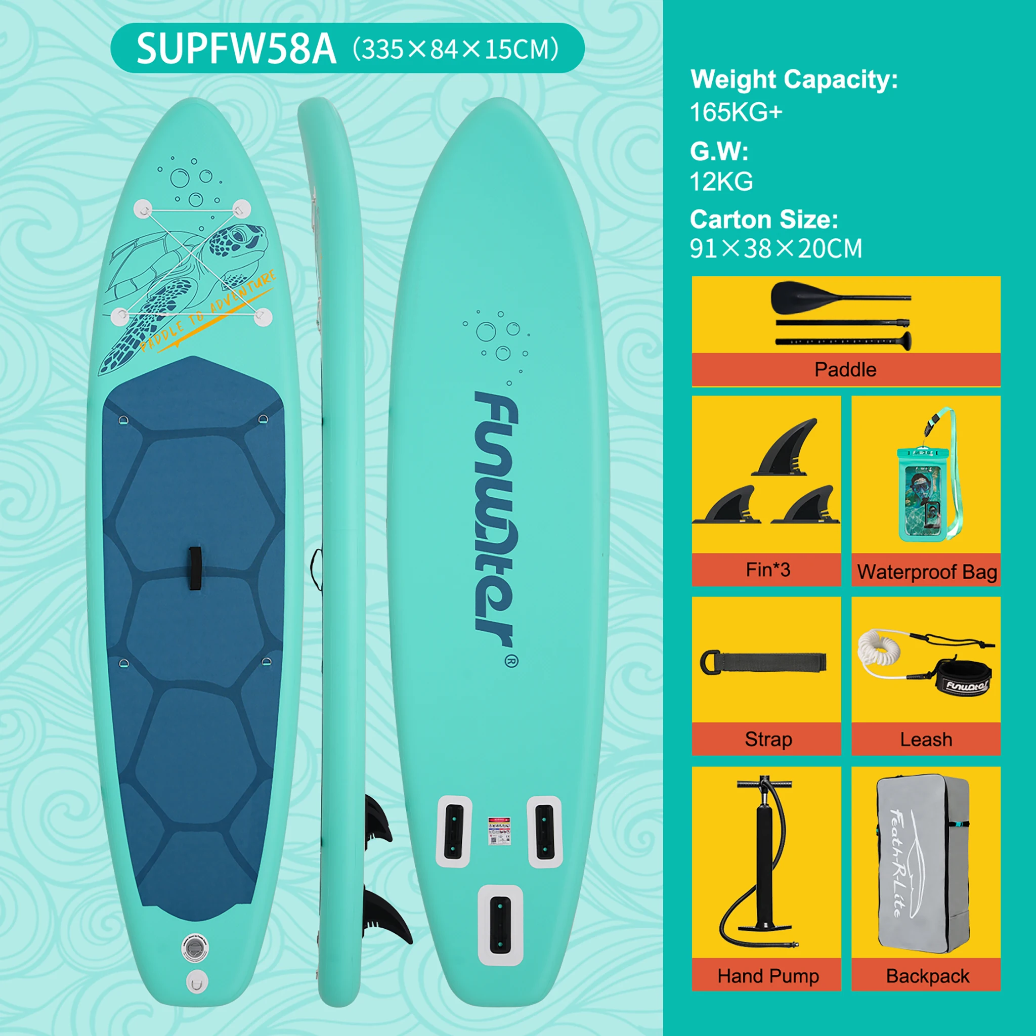 Funwater aufblasbares Stand-Up-Paddleboard (SUP-Board) mit 150 kg Tragfähigkeit für Erwachsene, Premium-PVC, stabil, langlebig, leicht, tragbar, anfängerfreundlich, Allround-Paddleboard für Touren,