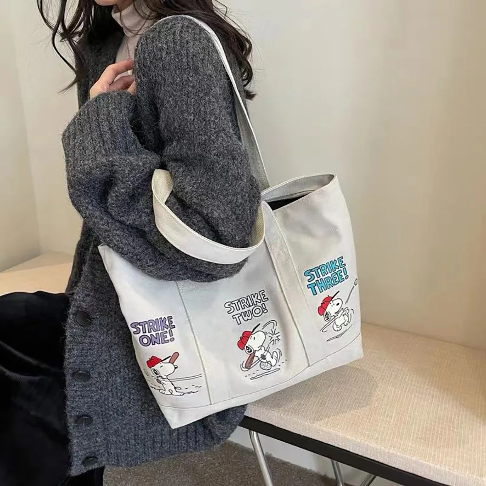 Snoopy Anime Canvas Bags Kawaii Cute Cartoon Handbags Casual Fashion Tote Commuter Bags Female Satchel Backpacks Birthday Gifts