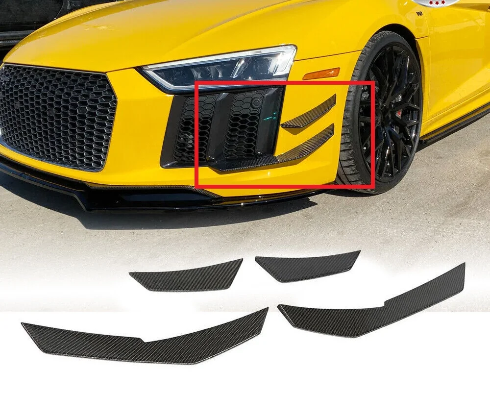 4PCS Real Carbon Fiber Car Front Side Bumper Splitter Canard Trims Fit For Audi R8 Coupe Convertible 2016-2018