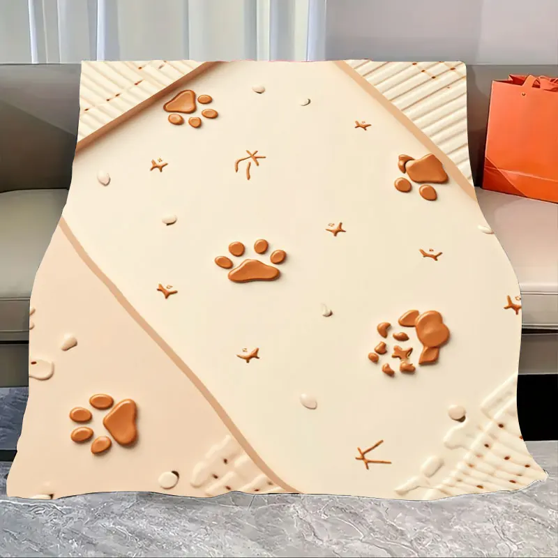 

1pc Flannel Blanket Beach Theme Soft Blanket with Paw Prints and Starfish for Cozy Nights
