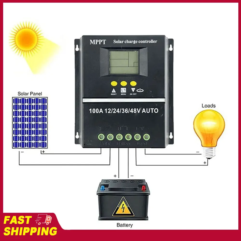 

Контроллер заряда MPPT 100А для солнечных батарей 12В/24В/36В/48В, автоматический, для кемперов, для кислотных и литиевых аккумуляторов, с ЖК-дисплеем, двойным USB, интеллектуальный регулятор