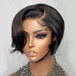 Brazilian Short Bob Pixie Cut Wig Pre plucked Lace Frontal Straight Transparent Lace Front Human Hair Wigs For Black Women  180%