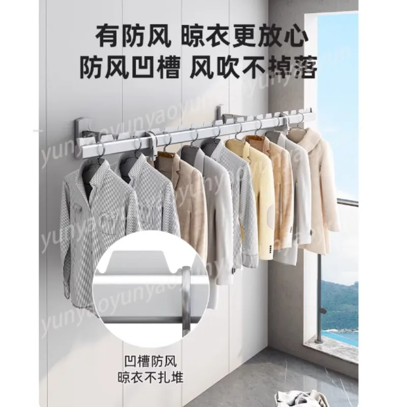 Side Wall Fixed Windproof Folding Clothes Drying Rod Wall Hanging Laundry Air Dryer Balcony Clothes Storage Hanging Rack