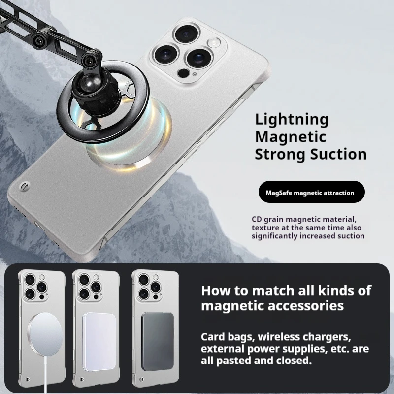 Ultra Thin Metallic Paint Magnetic For Magsafe Case For iPhone 17 Air 16 15 14 13 12 Pro Max Plus Frameless Cooling Hard Cover - náhled 3