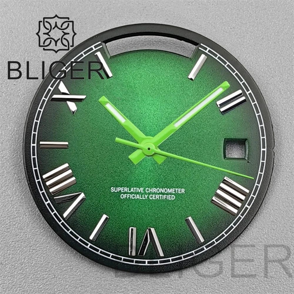 BLIGER 29MM Miyota 8285 Watch Dial Hand Set Roman Time Marks Black Ice Blue Suitable 8285 Movement Watch Modified Accessories