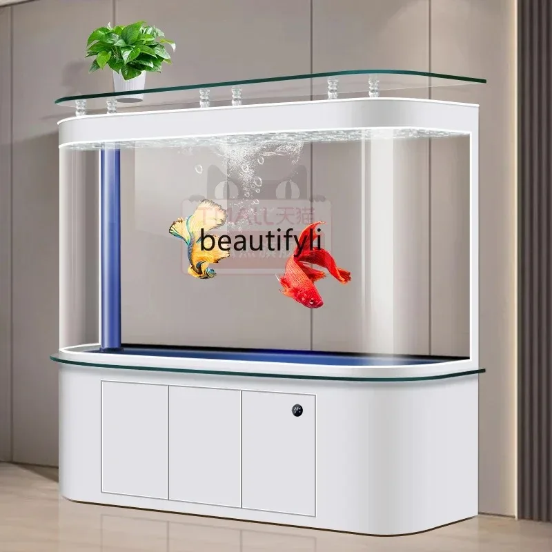Fish tank  against the wall circular arc aquarium water bottom filter intelligent landing ecology  H H  H