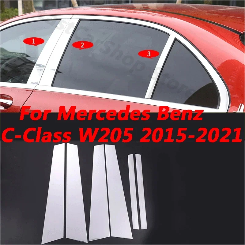 

For Mercedes Benz C-Class W205 2015-2019 Car Door Window Middle Column Trim Decoration Strip Chrome Aluminium Alloy Cover