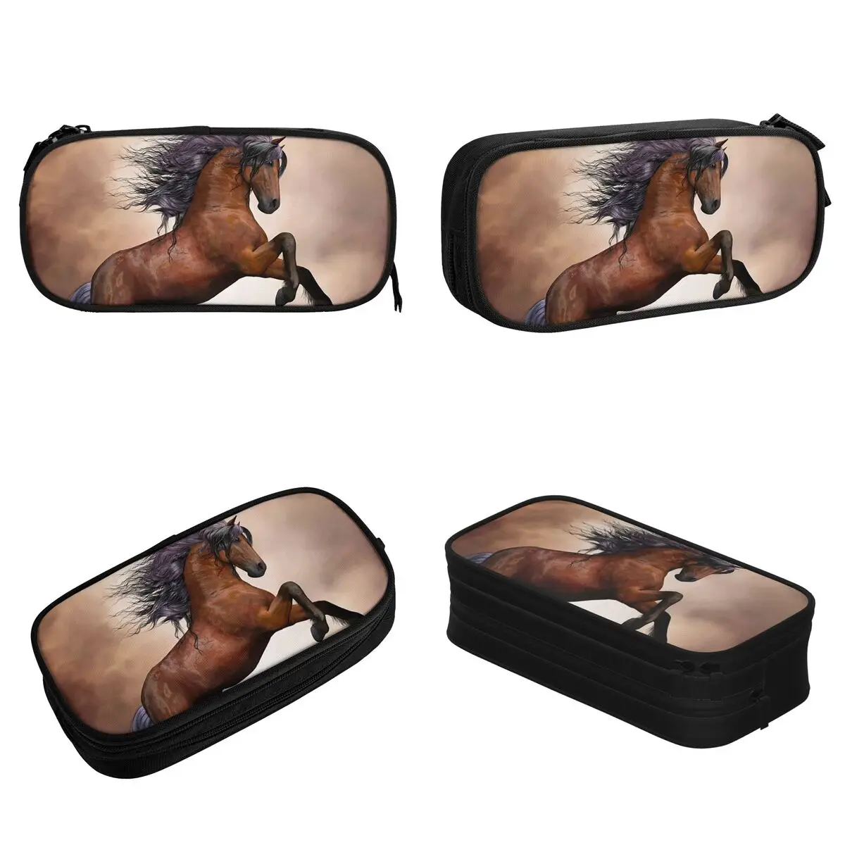 Fun Beautiful Brown Horse Pencil Cases Galloping Animal Lovers Pencilcases Pen for Girl Boy Large Storage Bags Office Stationery