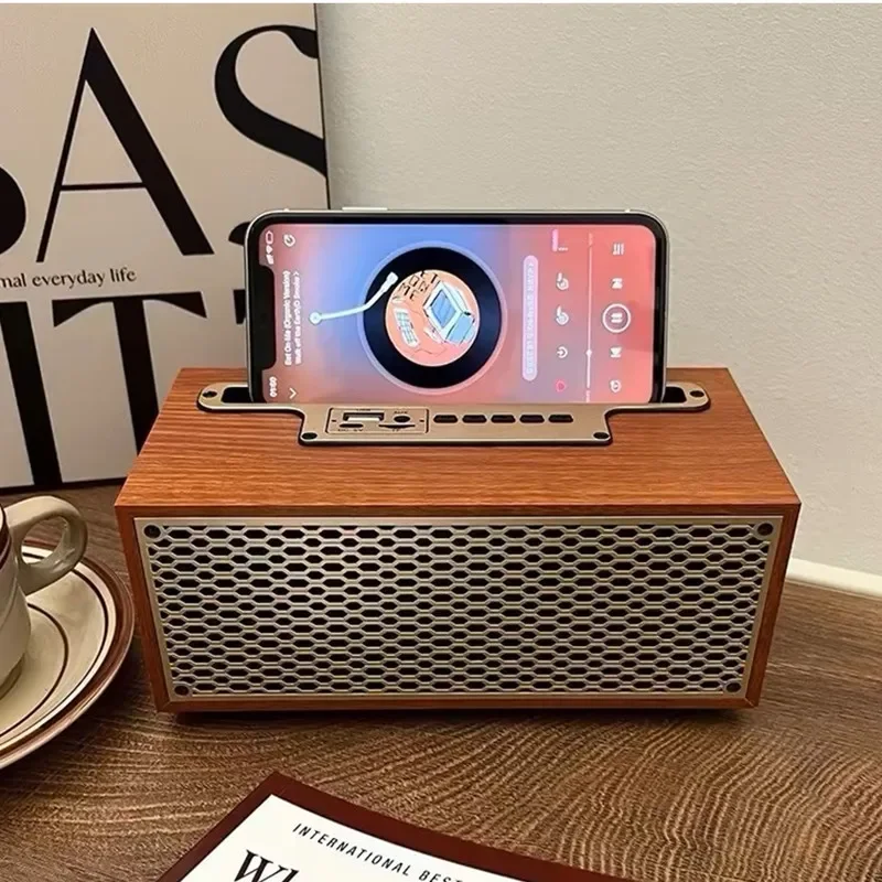 

Многофункциональный деревянный беспроводной Bluetooth-динамик TWS сабвуфер удаленная звуковая система держатель мобильного телефона портативный настольный FM-радио