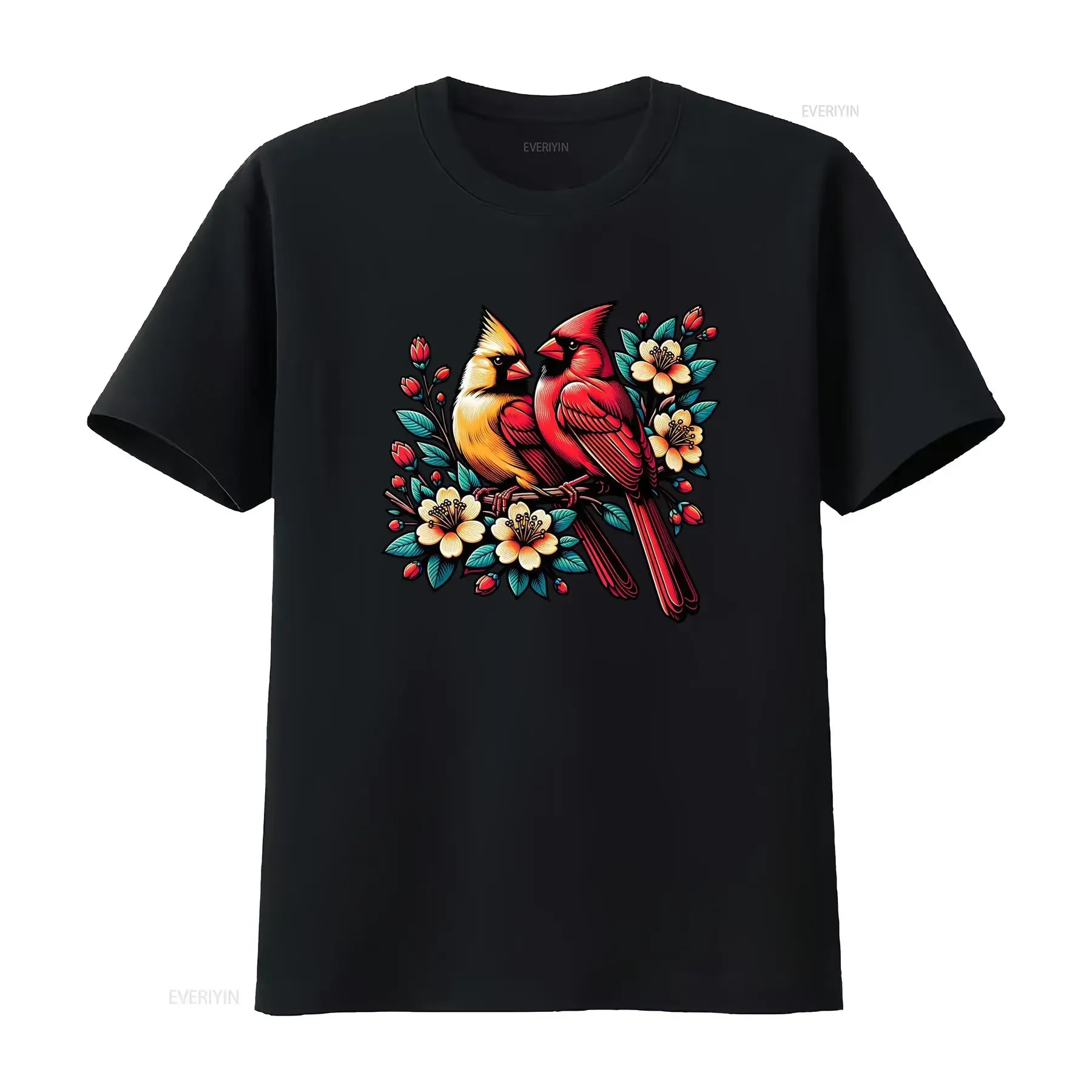 Adorable Red Cardinal Pair on Blooming Branch Spring Lovers T Shirt vintage Washed Comfortable designer clothes Slightly